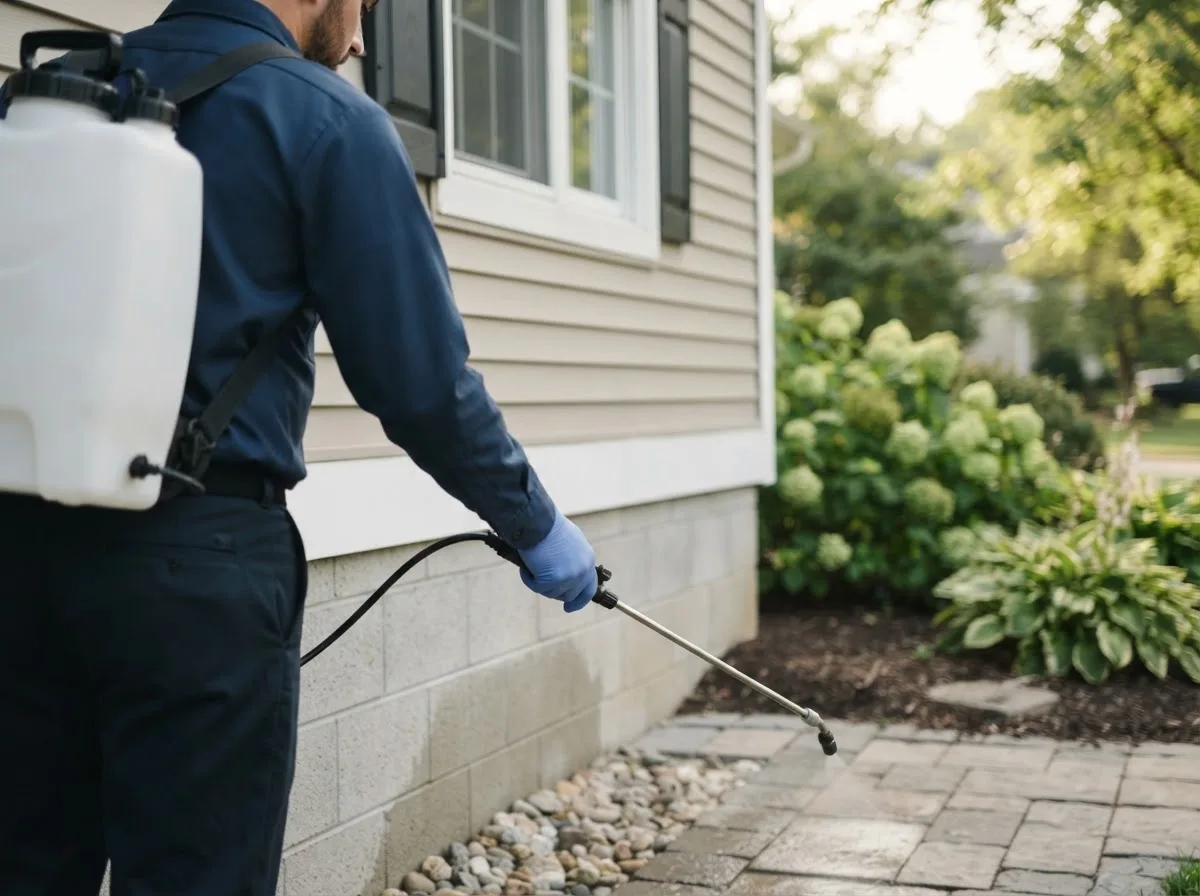 Pest control technician inspecting a home in East Saint Louis, IL